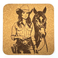Cowgirl & Horse Cork Coaster – Rustic Western Horse Lover Gift Decor