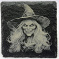 Grinning Nightmare Witch – Laser Engraved Slate Coaster