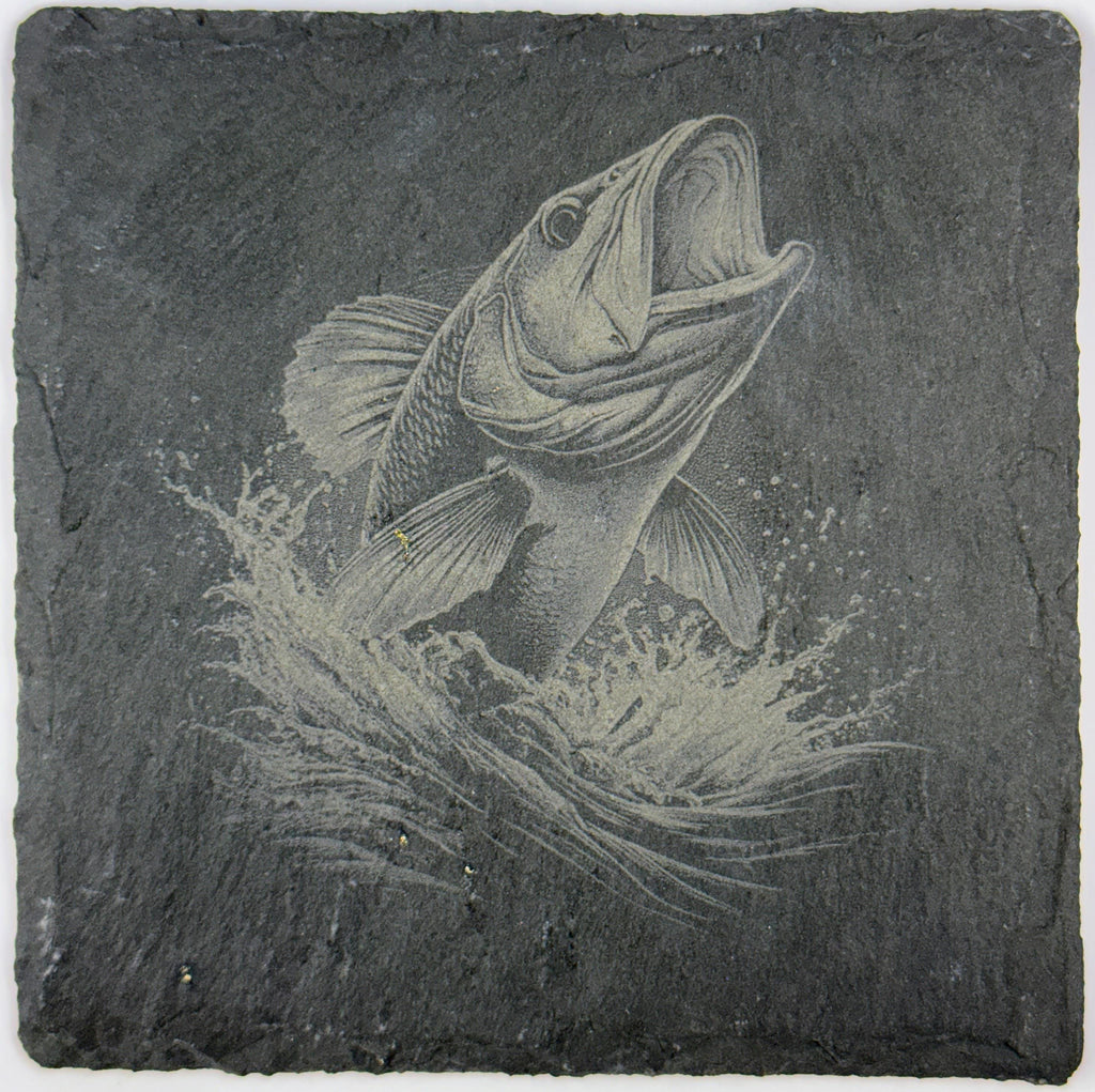Action Fish Slate Coaster – Dynamic Fishing Engraved Stone