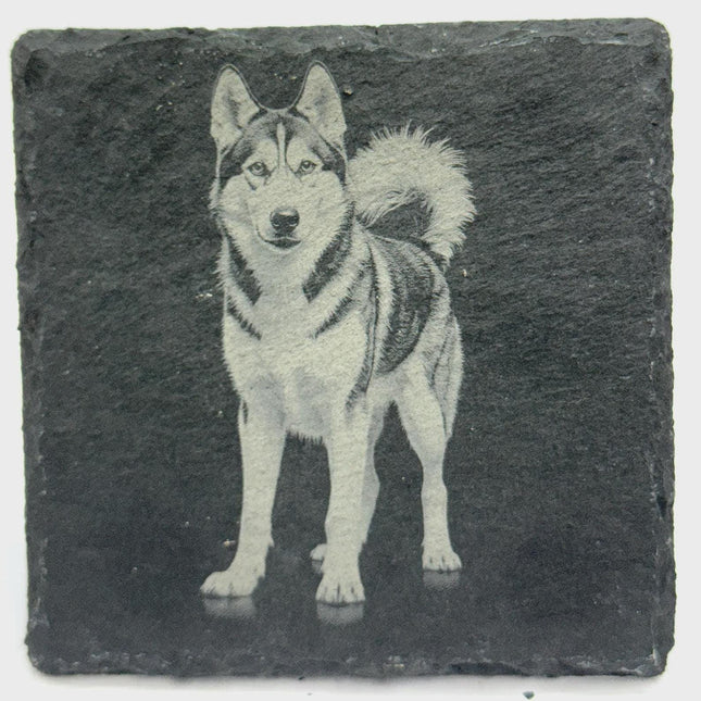 Siberian Husky Moon Howl Slate Coaster – Wolf Spirit Style Art