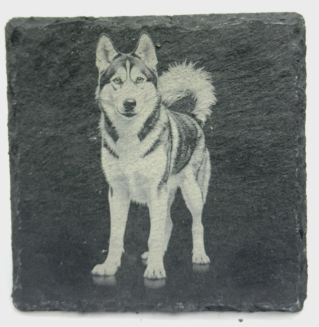 Siberian Husky Moon Howl Slate Coaster – Wolf Spirit Style Art