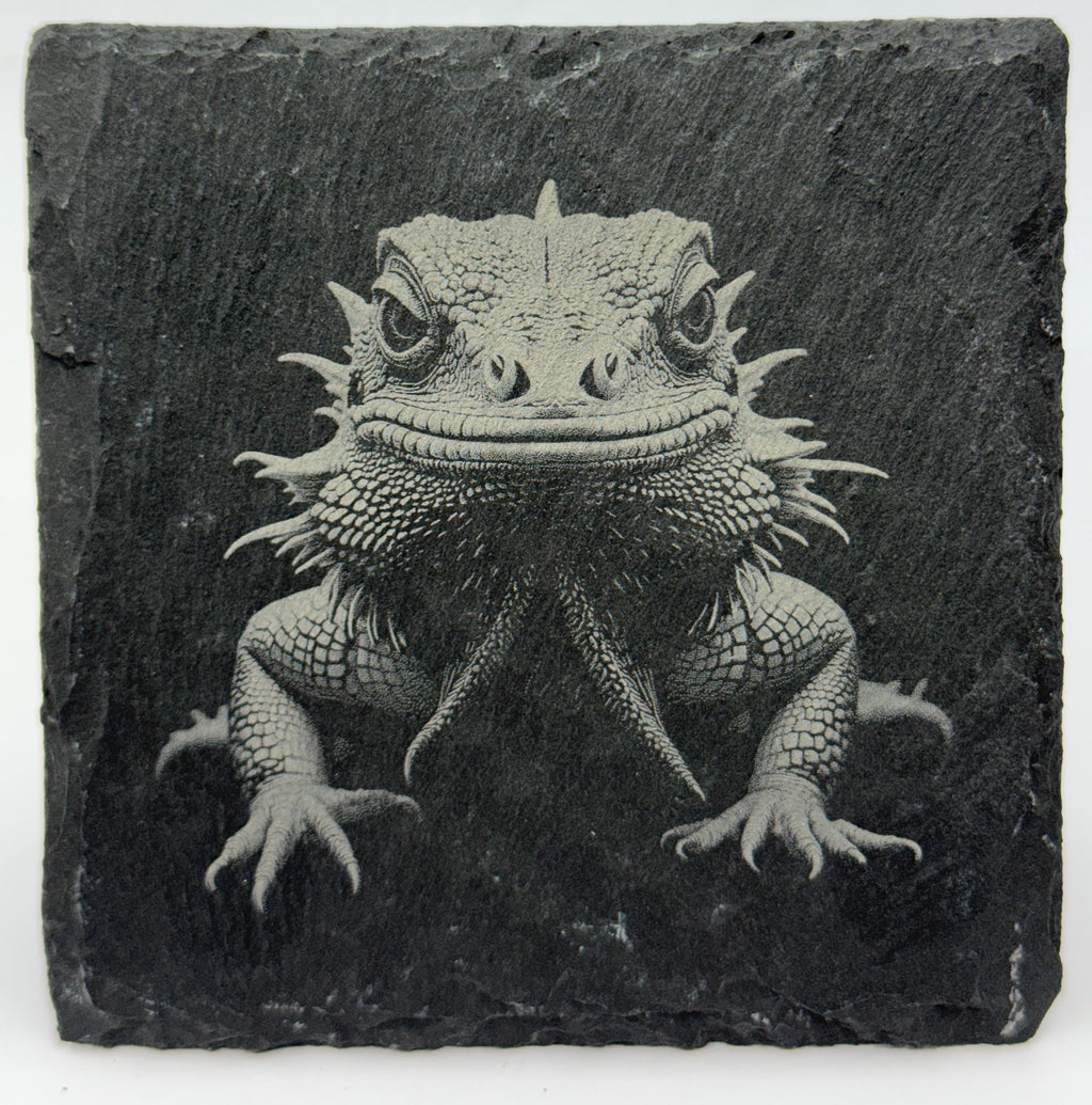 Laid Back Bearded Dragon Slate Coaster – Relaxed Reptile Art