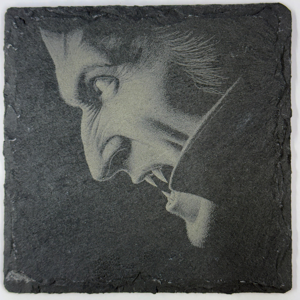 Fanged Shadow Vampire Slate Coaster – Gothic Horror Portrait