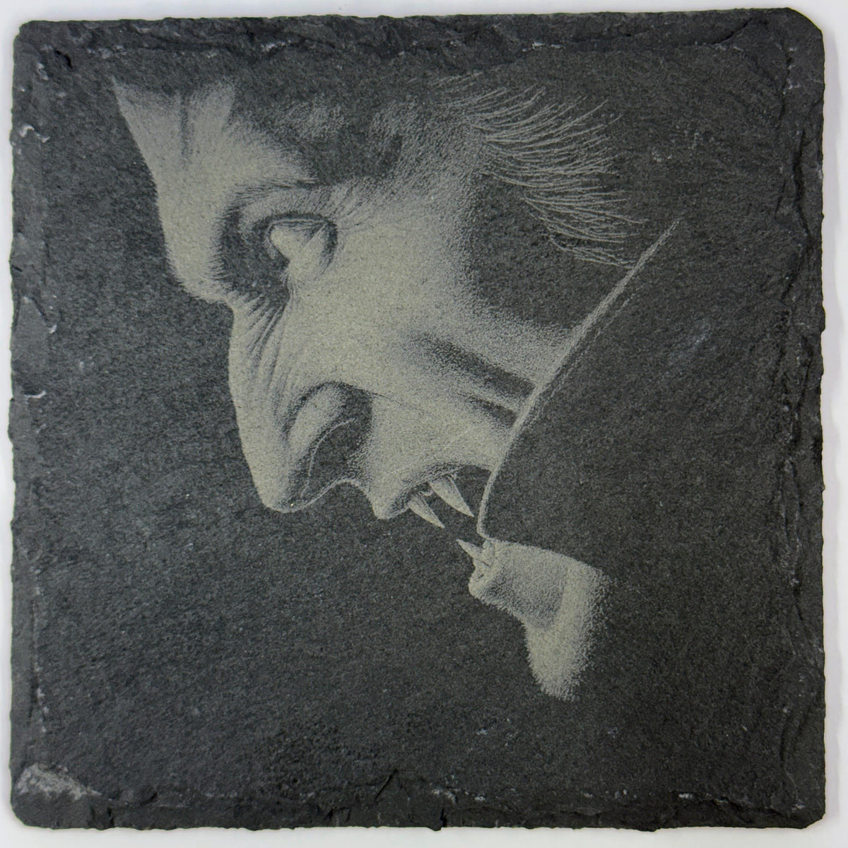 Fanged Shadow Vampire Slate Coaster – Gothic Horror Portrait