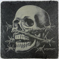 Barbed Wire Skull Slate Coaster – Dark Gothic Art
