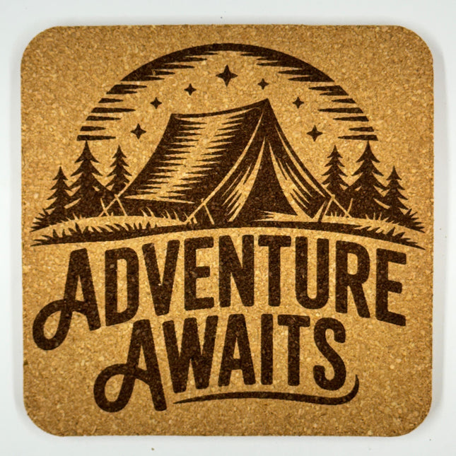 Adventure Awaits Cork Coaster – Camping & Outdoor Decor