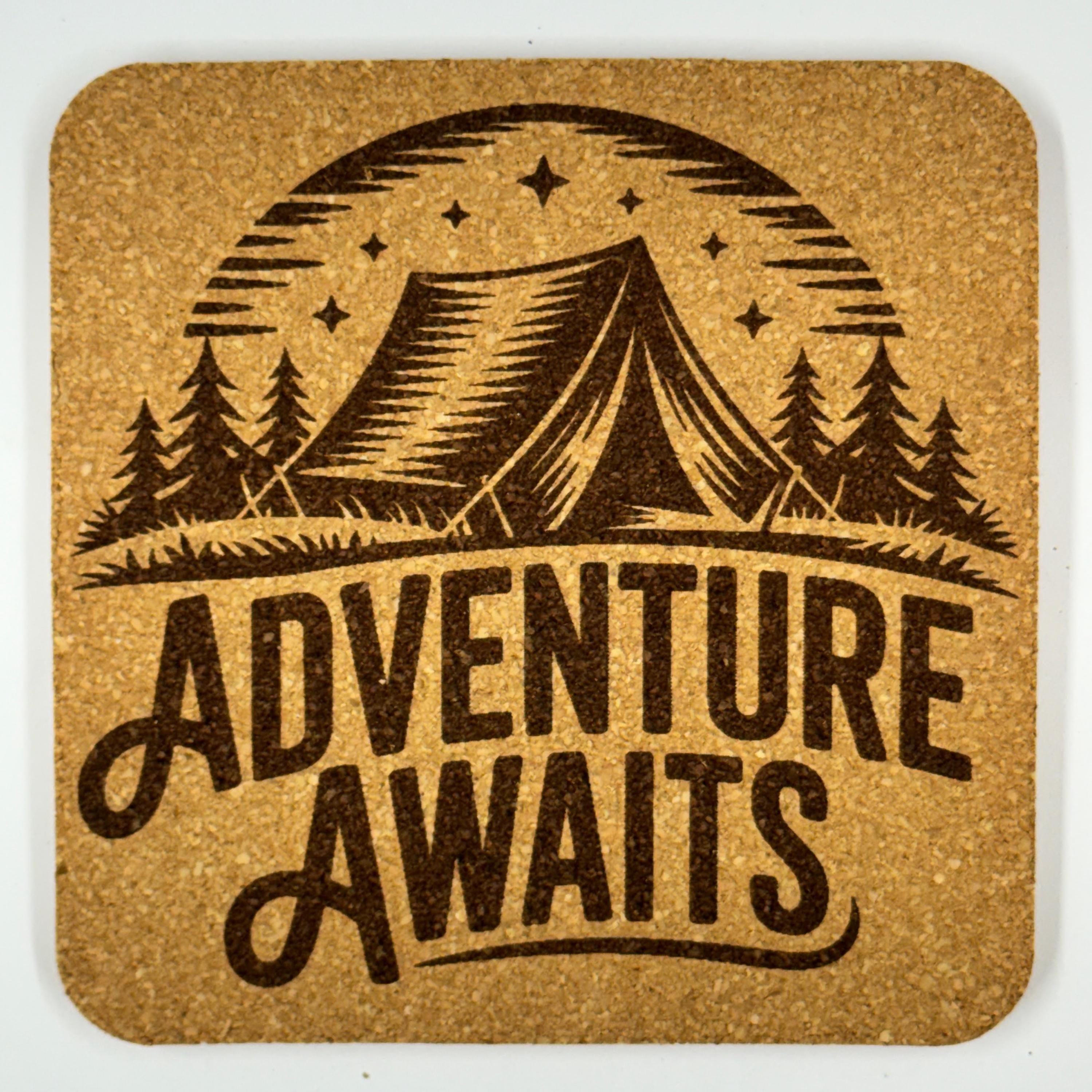Adventure Awaits Cork Coaster – Camping & Outdoor Decor