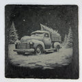 Christmas Tree Farm Truck Slate Coaster – Rustic Winter Holiday Art