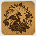 Garden Dragon Among Roses – Whimsical Fantasy Cork Coaster