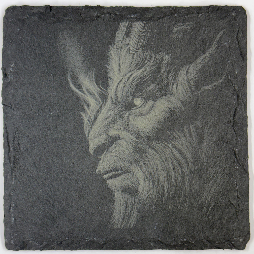 Horned Demon Slate Coaster – Dark Fantasy Horror Art