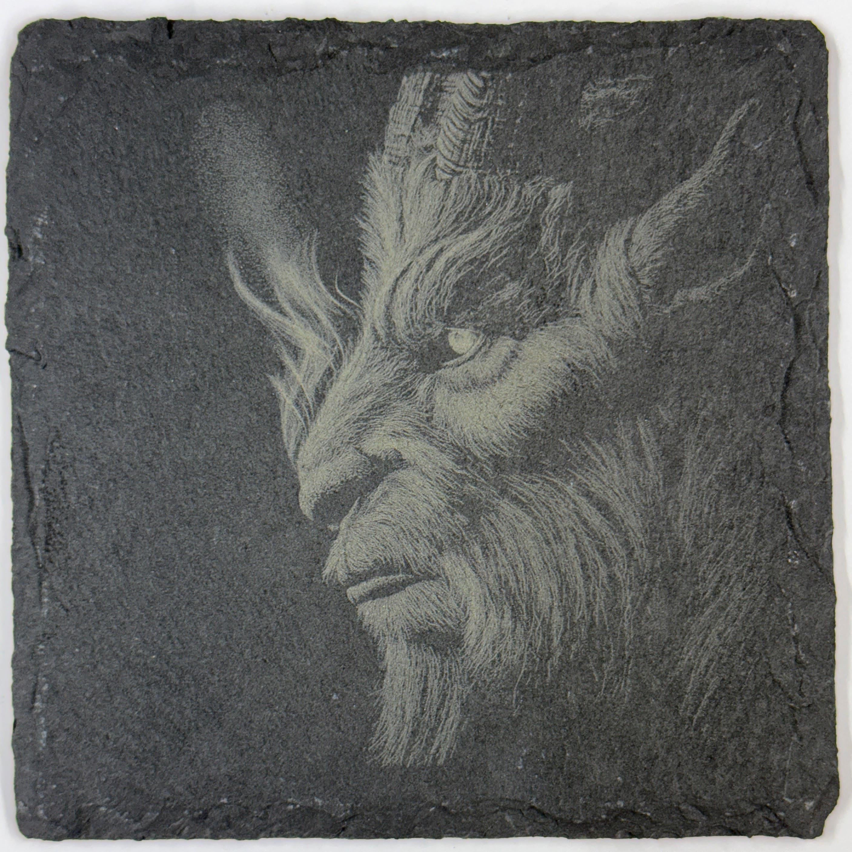 Horned Demon Slate Coaster – Dark Fantasy Horror Art