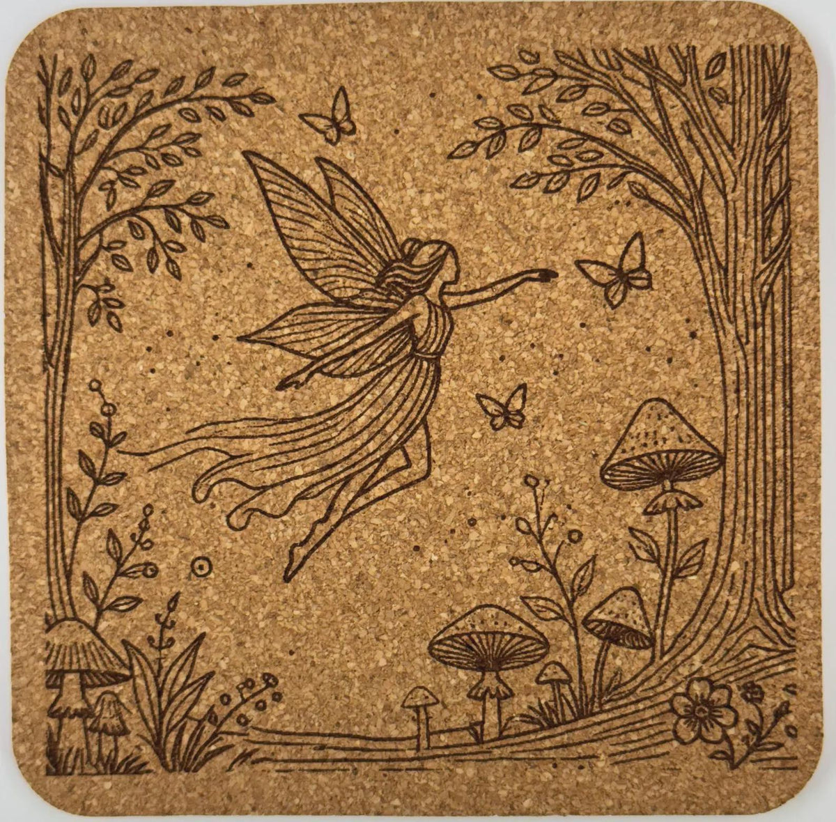 Flying Woodland Pixie Fairy Coaster – Enchanted Forest Cork Coaster