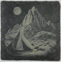 Moonlit Desert Tent Slate Coaster – Mountain Camping Night Scene