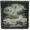 Coastal Lighthouse Storm Scene Slate Coaster – Ocean Waves Art