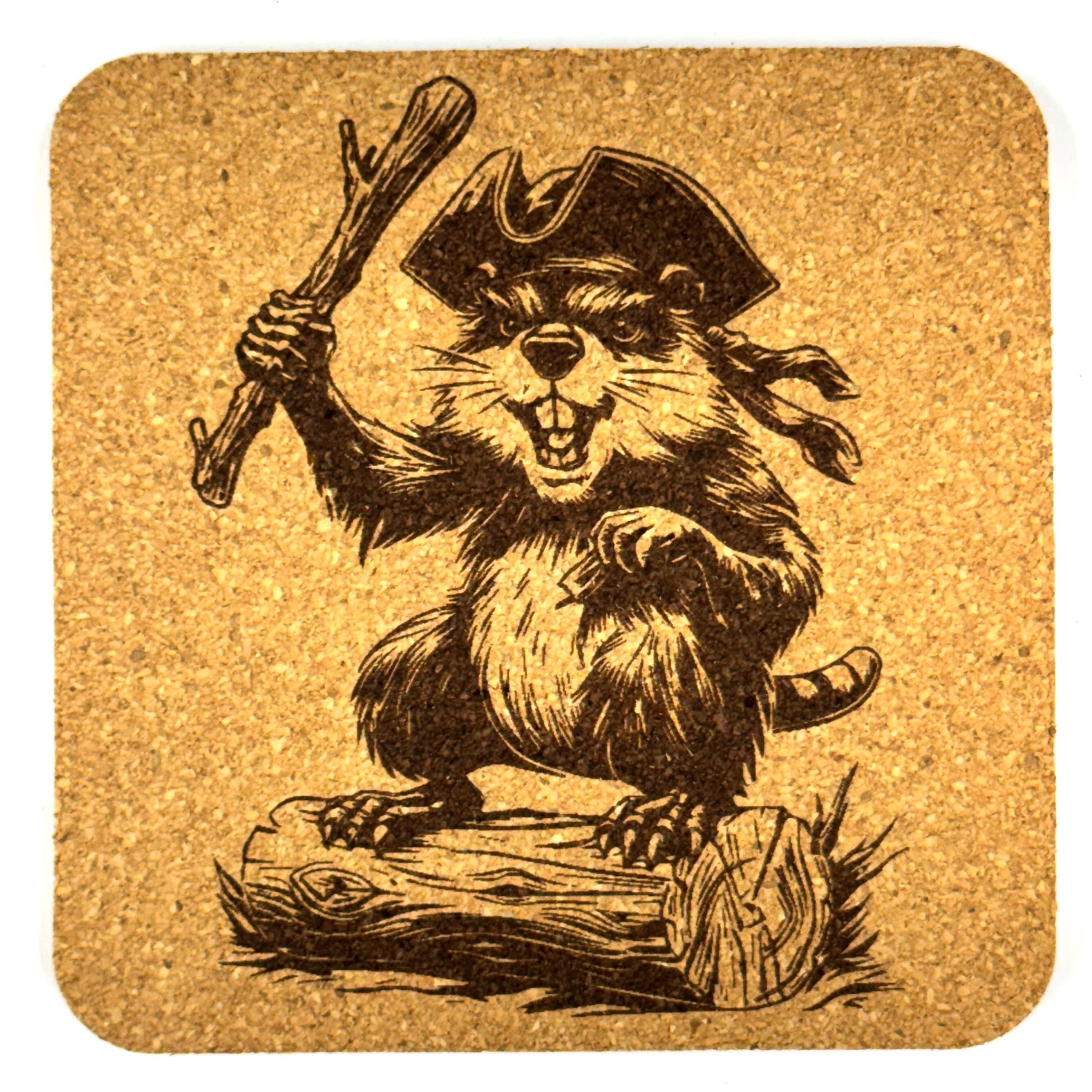 Pirate Beaver Cork Coaster – Funny Buccaneer Animal Bar Decor