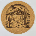 Southwest Landscape Cork Coaster – Cactus & Mountain Illustration