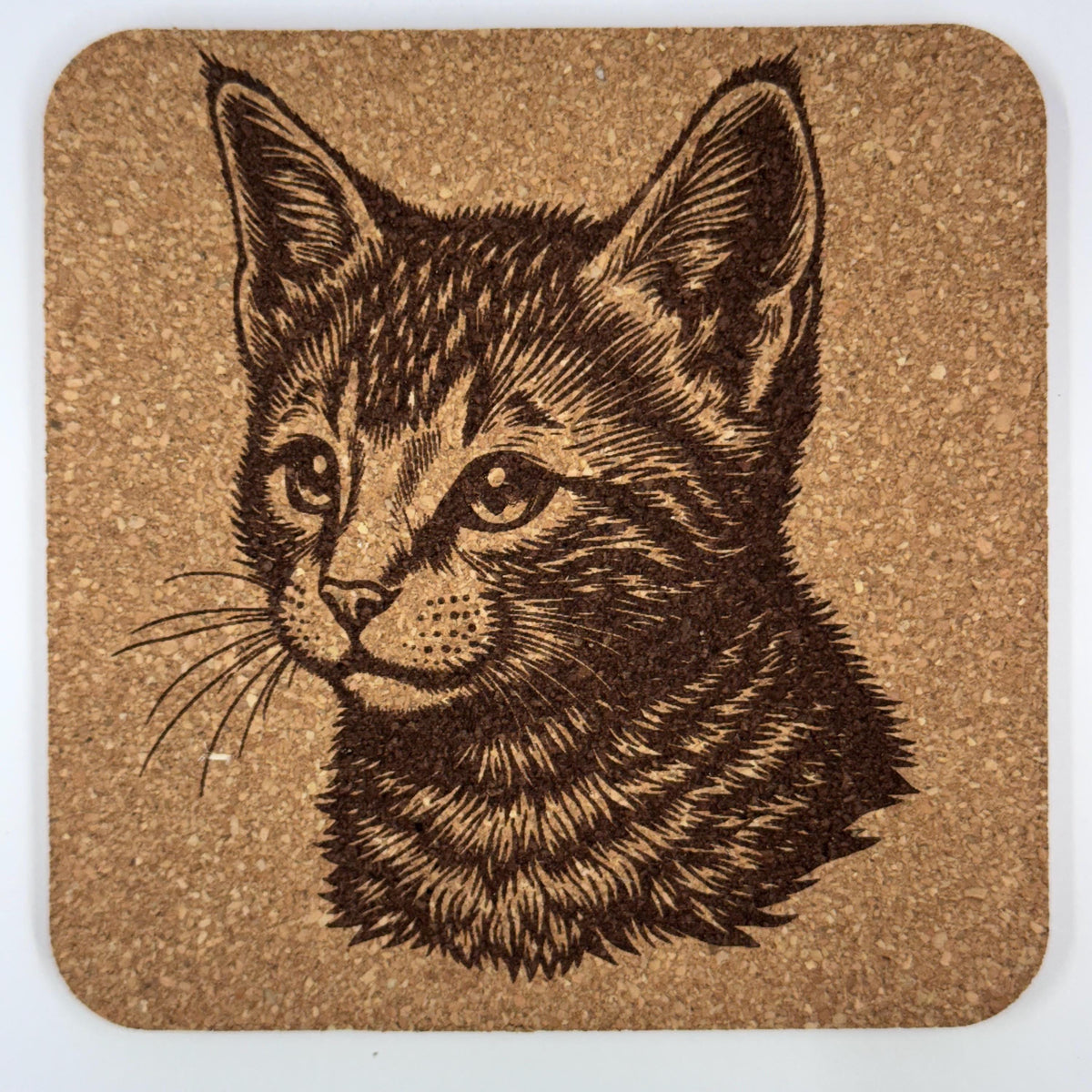 Vintage Cat Portrait – Engraved Cork Coaster