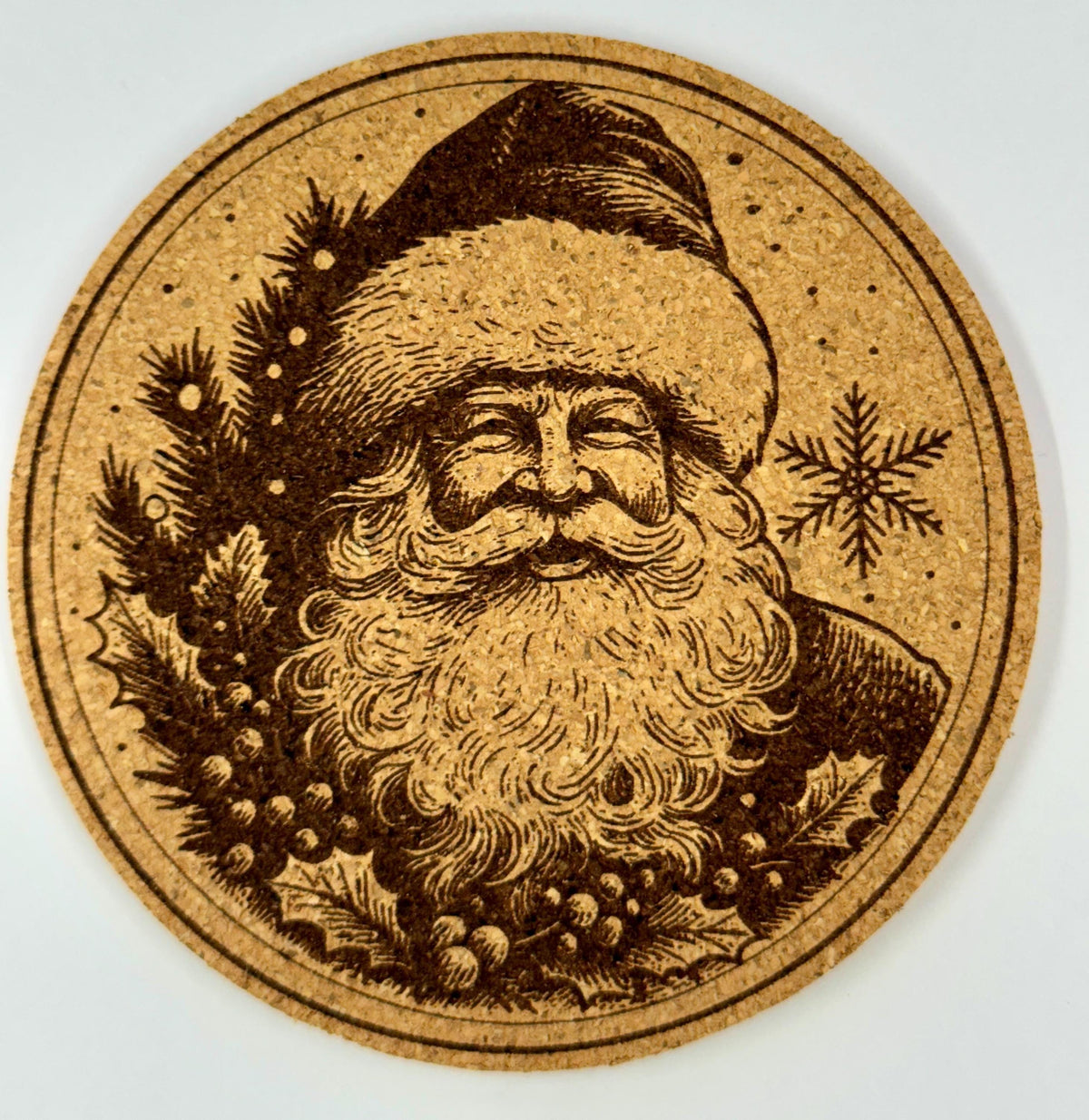 Vintage Santa Cork Coaster – Classic Father Christmas Holiday Art