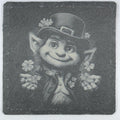Friendly Leprechaun Holding Shamrocks Slate Coaster