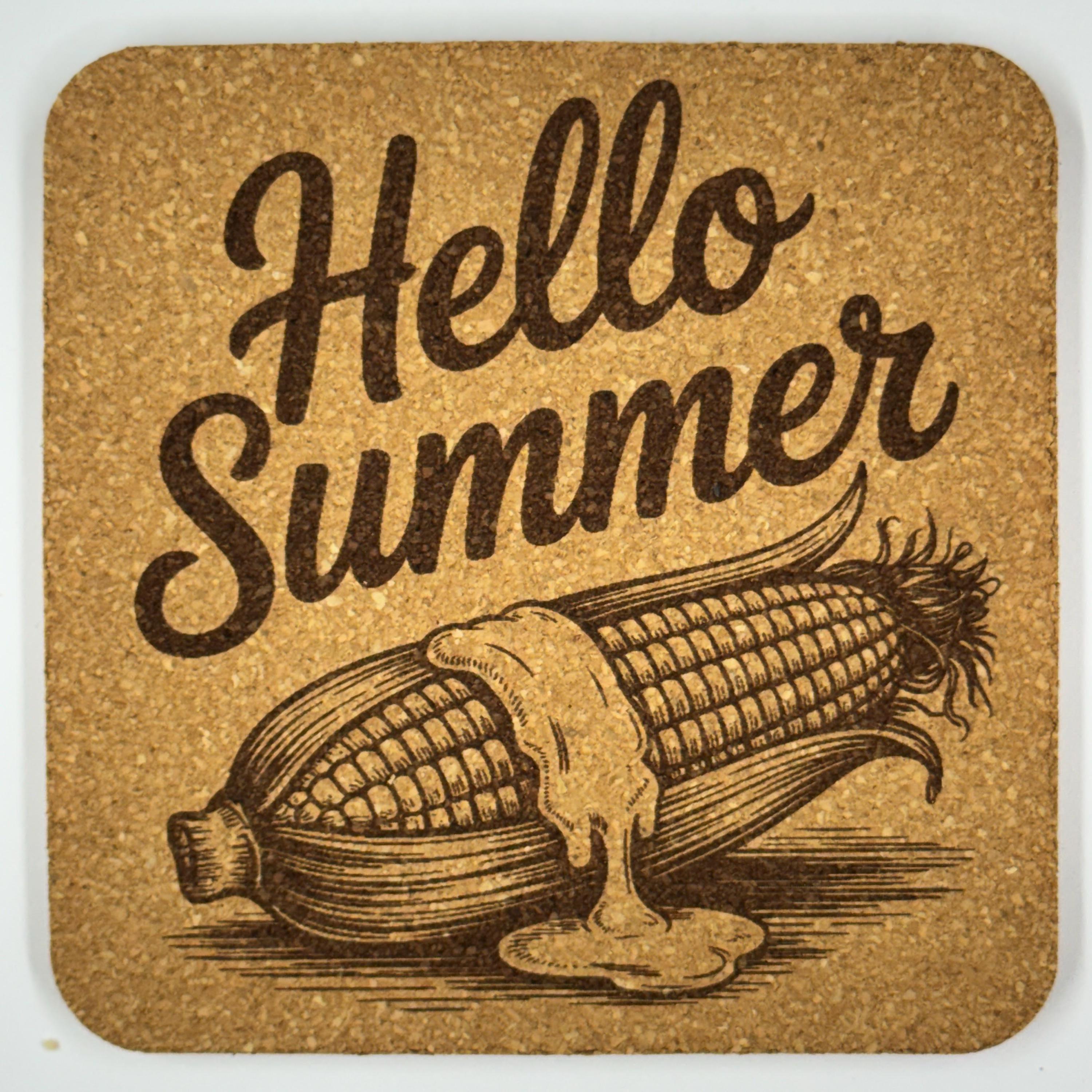 Hello Summer Cork Coaster – Corn on the Cob Summer Drink Coaster