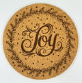 Joy Cork Coaster – Rustic Christmas Wreath Holiday Decor