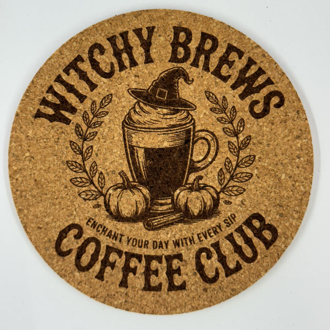 Witchy Brews Coffee Club Cork Coaster Halloween Decor