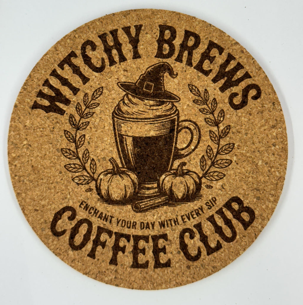 Witchy Brews Coffee Club Cork Coaster Halloween Decor