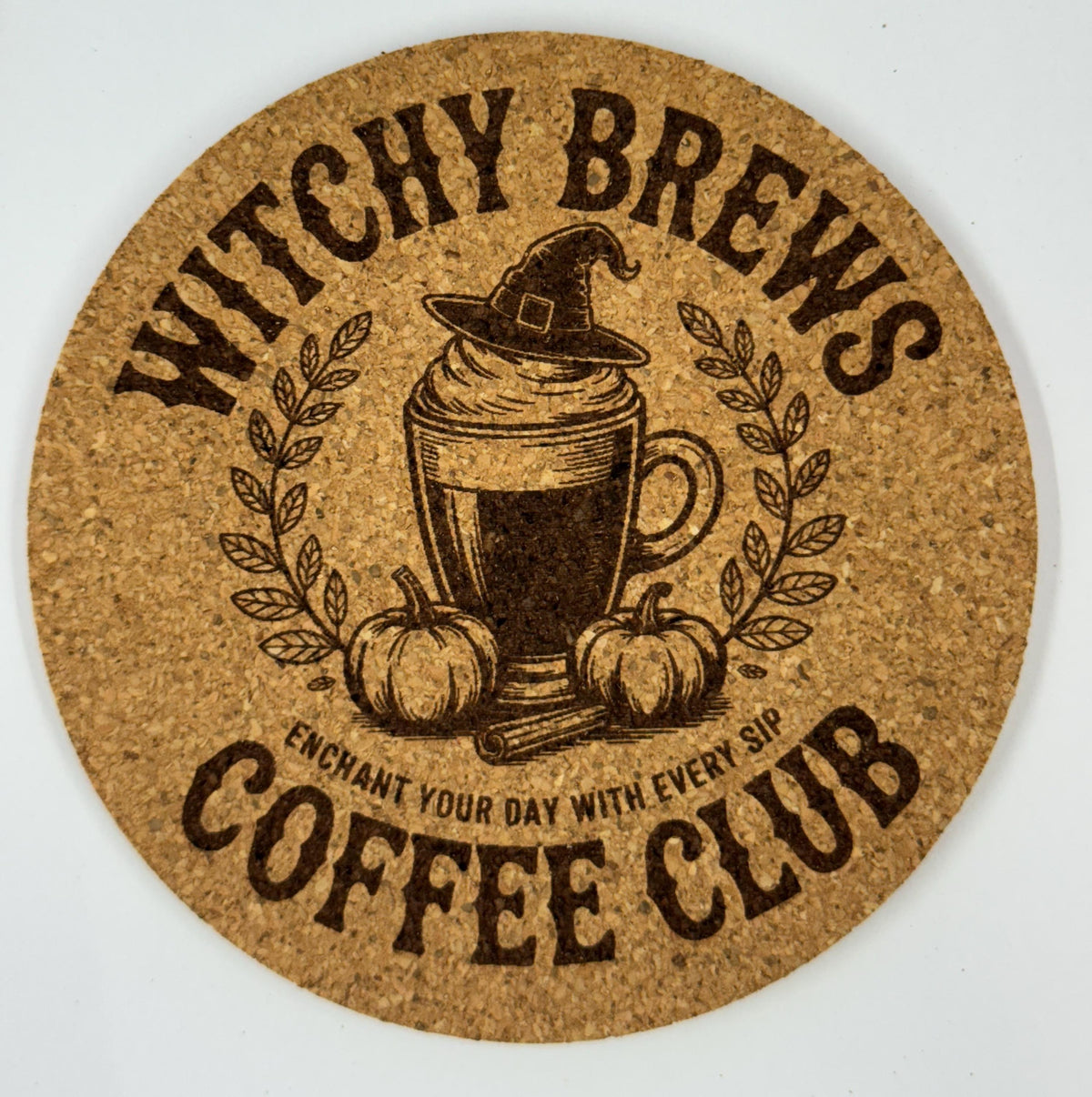 Witchy Brews Coffee Club Cork Coaster Halloween Decor