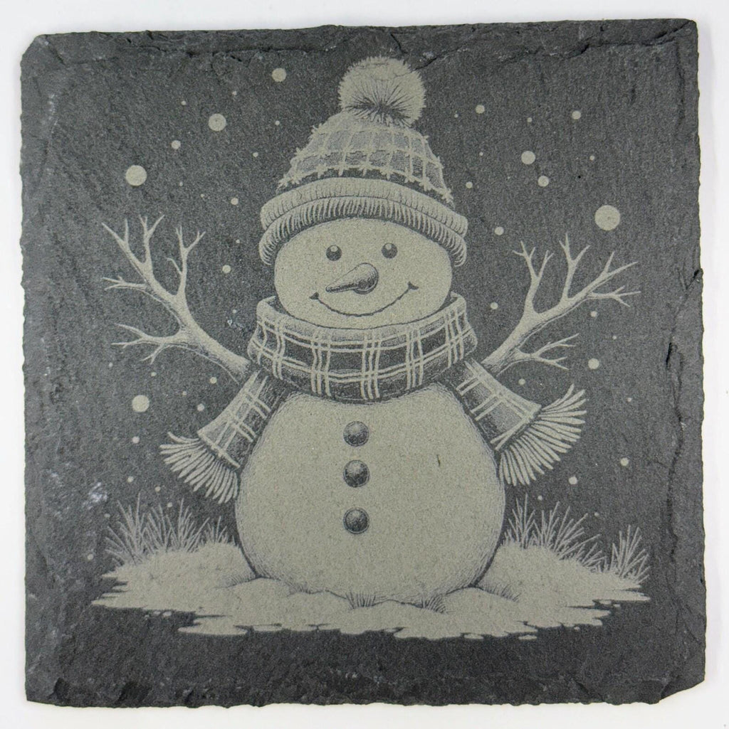 Rustic Snowman Slate Coasters – Cozy Winter Artwork