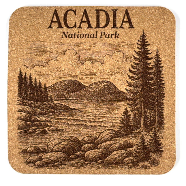 Acadia National Park Cork Coaster – Maine Coastal Landscape Engraved Coaster