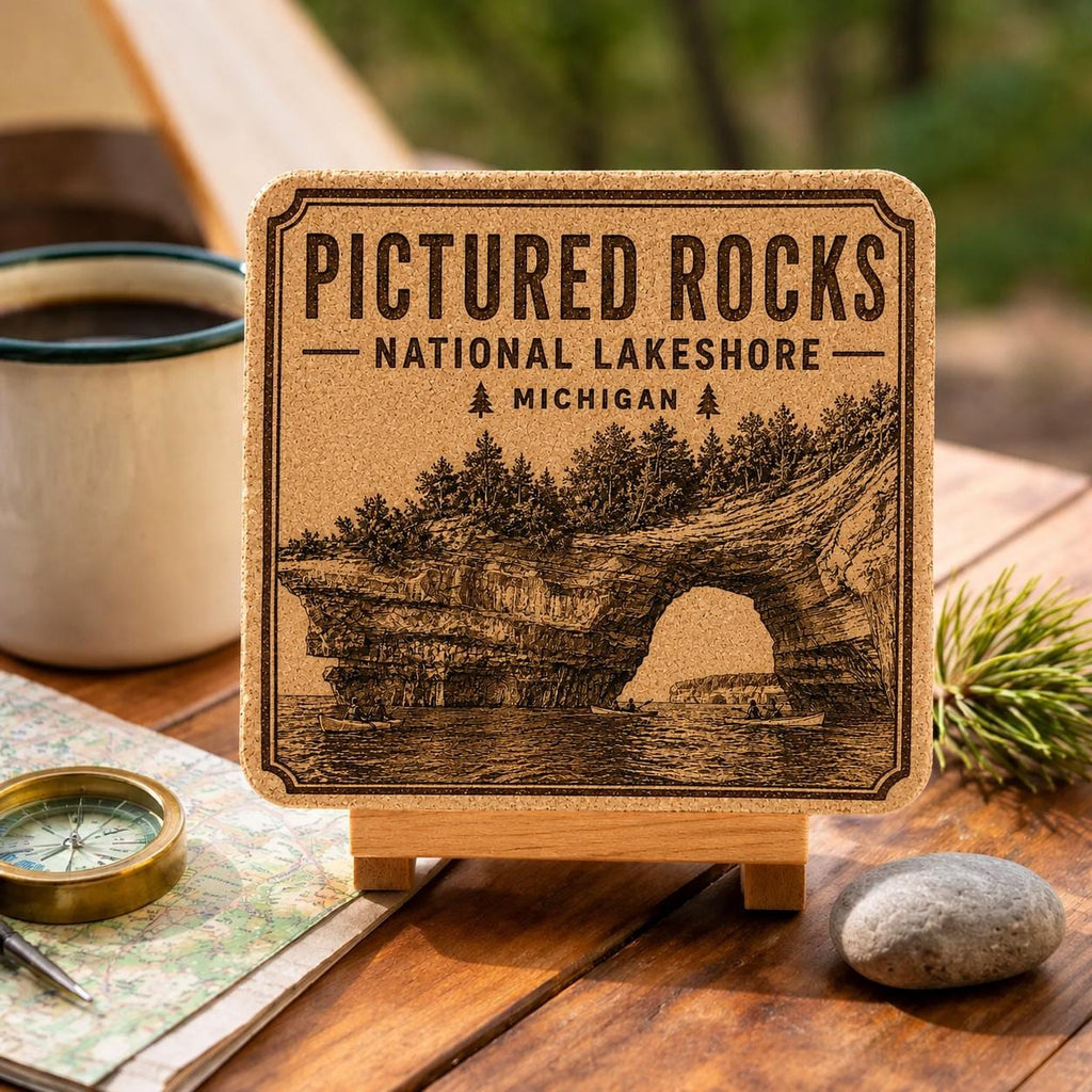 Pictured Rocks National Lakeshore Cork Coaster, Michigan Kayak Landscape