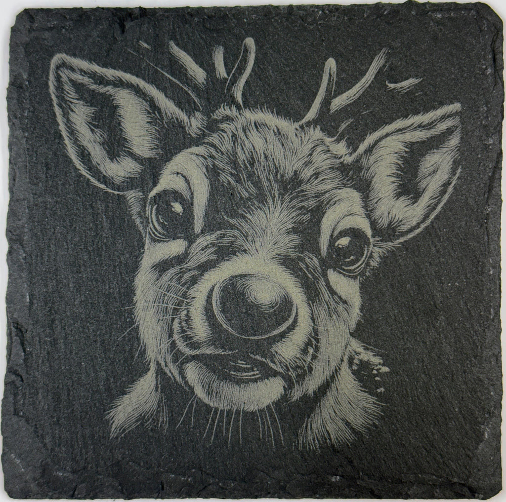 Cute Reindeer Portrait Slate Coaster – Classic Christmas Animal Art