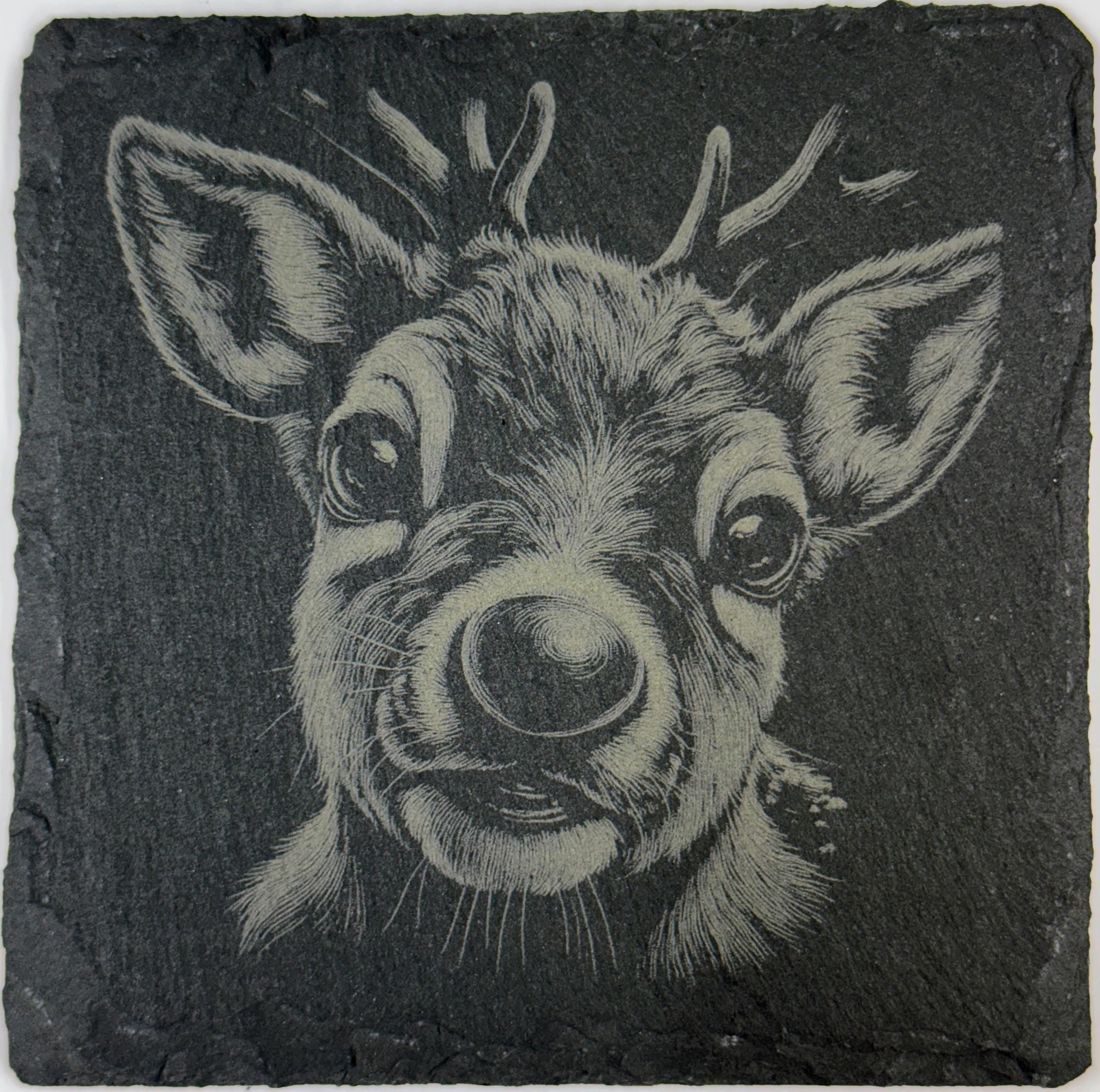Cute Reindeer Portrait Slate Coaster – Classic Christmas Animal Art