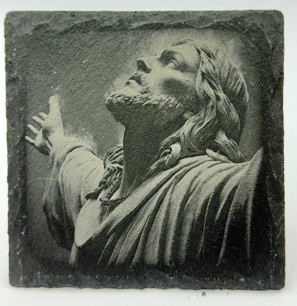 Jesus in Praise Slate Coaster – Faith Inspired Artwork