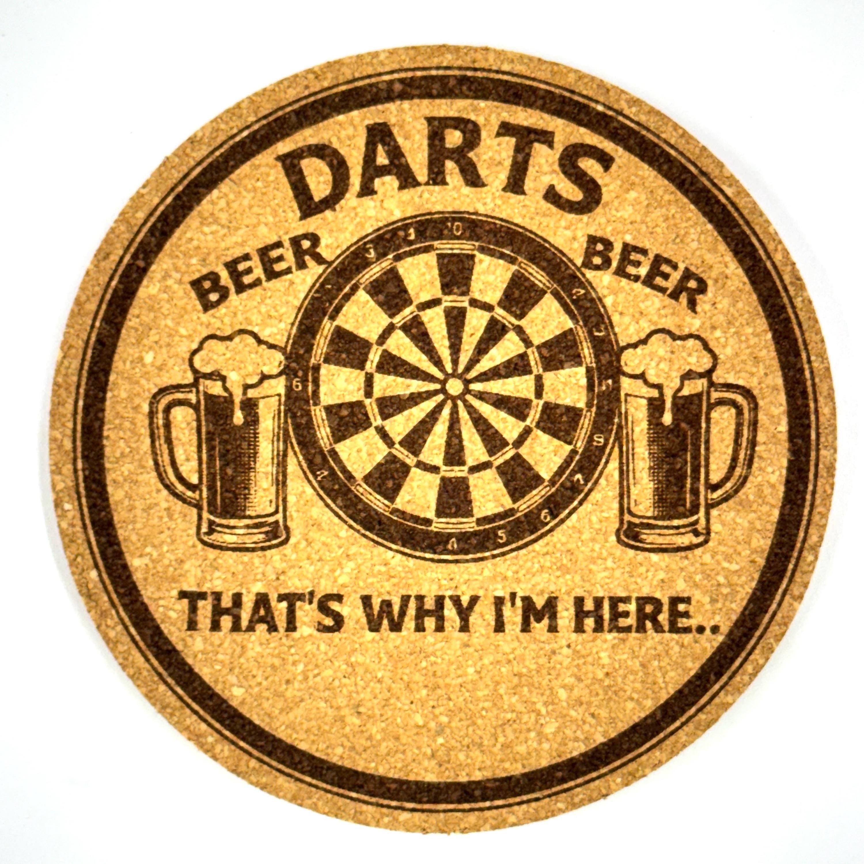 Darts Beer Humor Cork Coaster Pub Game Design Bar Room Style