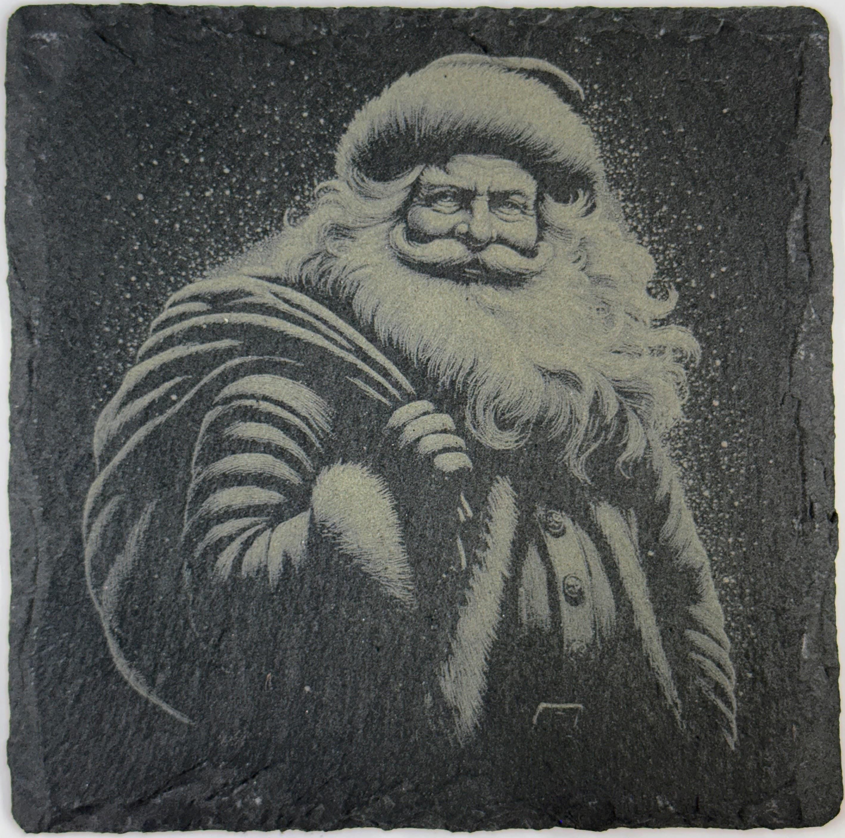 Classic Santa with Gift Sack Slate Coaster – Vintage Christmas Style