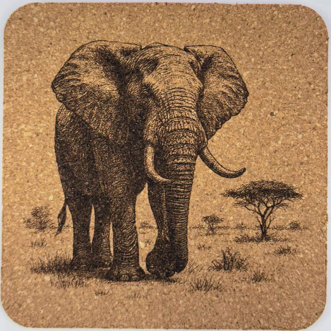 African Elephant Front View – Safari Wildlife Cork Coaster