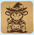 Cute Halloween Highland Cow Cork Coaster – Pumpkin Pal