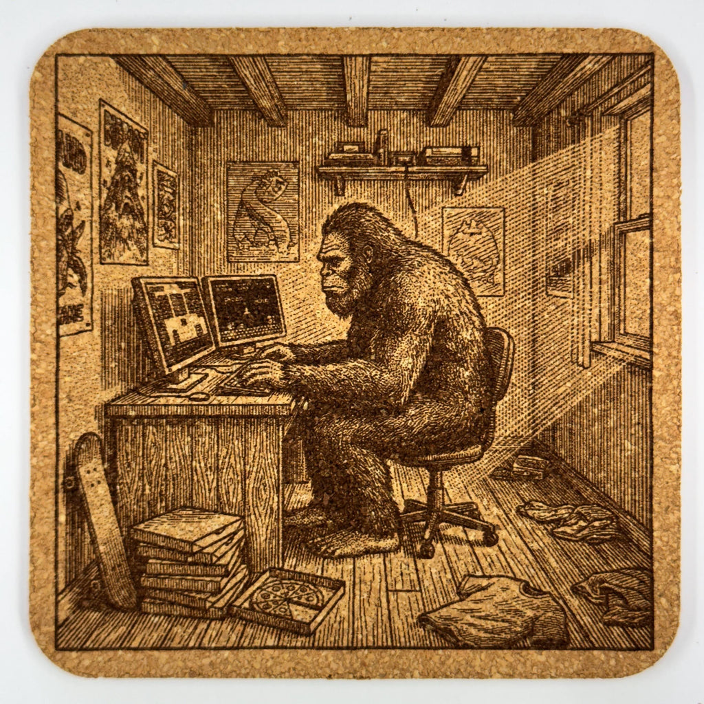 Bigfoot Gamer Room Cork Coaster – Sasquatch Teen Chaos