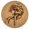 Swordbound Dragon Round Cork Coaster – Dark Fantasy Dragon