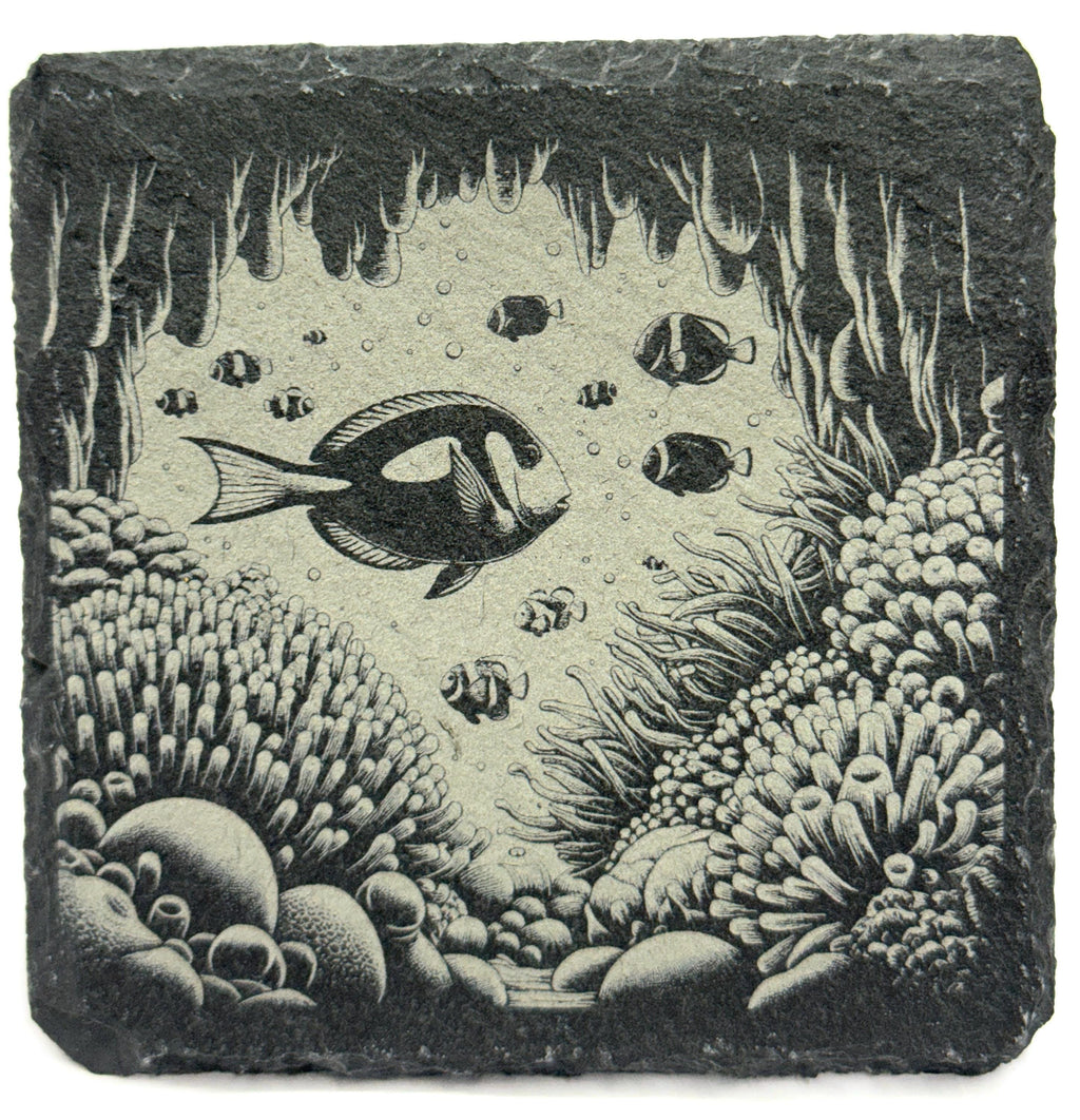 Tropical Reef Fish Slate Coaster – Ocean Cave Underwater Art