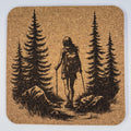 Female Hiker on Woodland Path Cork Coaster – Nature Walk Design
