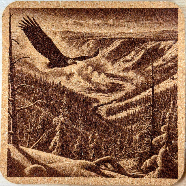 Yellowstone Canyon Eagle Cork Coaster – Vintage National Park Wildlife Art