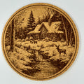 Winter Cabin Cork Coaster – Snowy Forest Christmas Scene