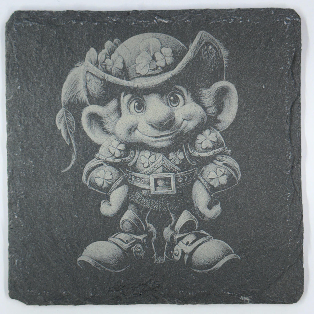 Lucky Irish Leprechaun Slate Coaster with Clover Detail