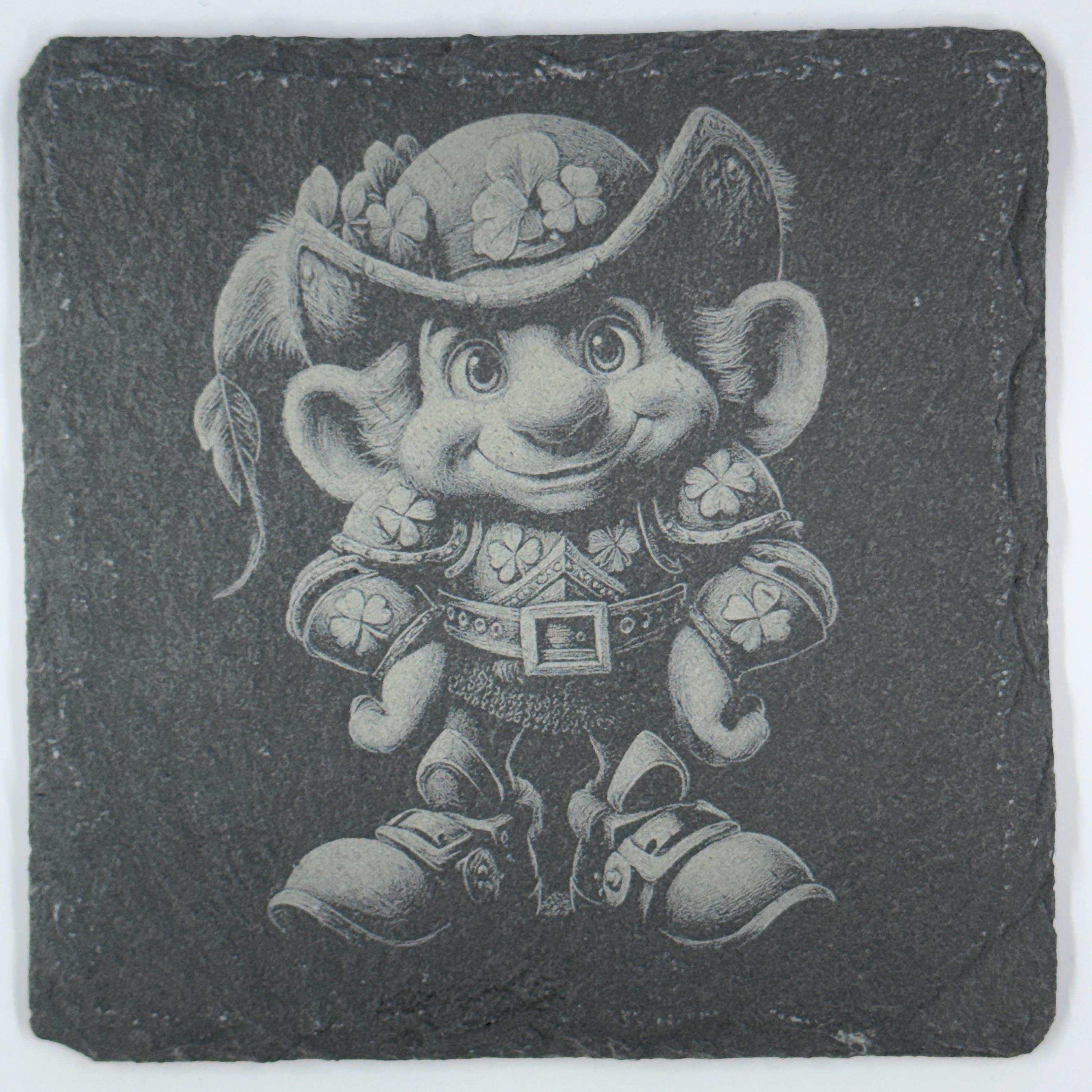 Lucky Irish Leprechaun Slate Coaster with Clover Detail