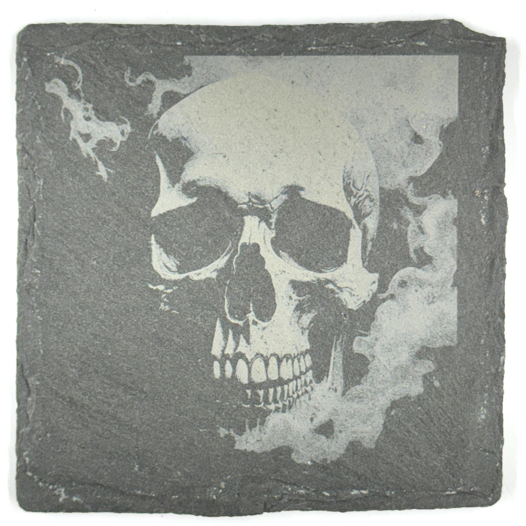 Smoking Skull Slate Coaster – Dark Gothic Skull Artwork