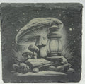 Lantern and Mushroom Slate Coaster – Enchanted Woodland Fantasy Art