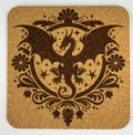 Ornate Dragon Crest with Floral Frame – Fantasy Cork Coaster