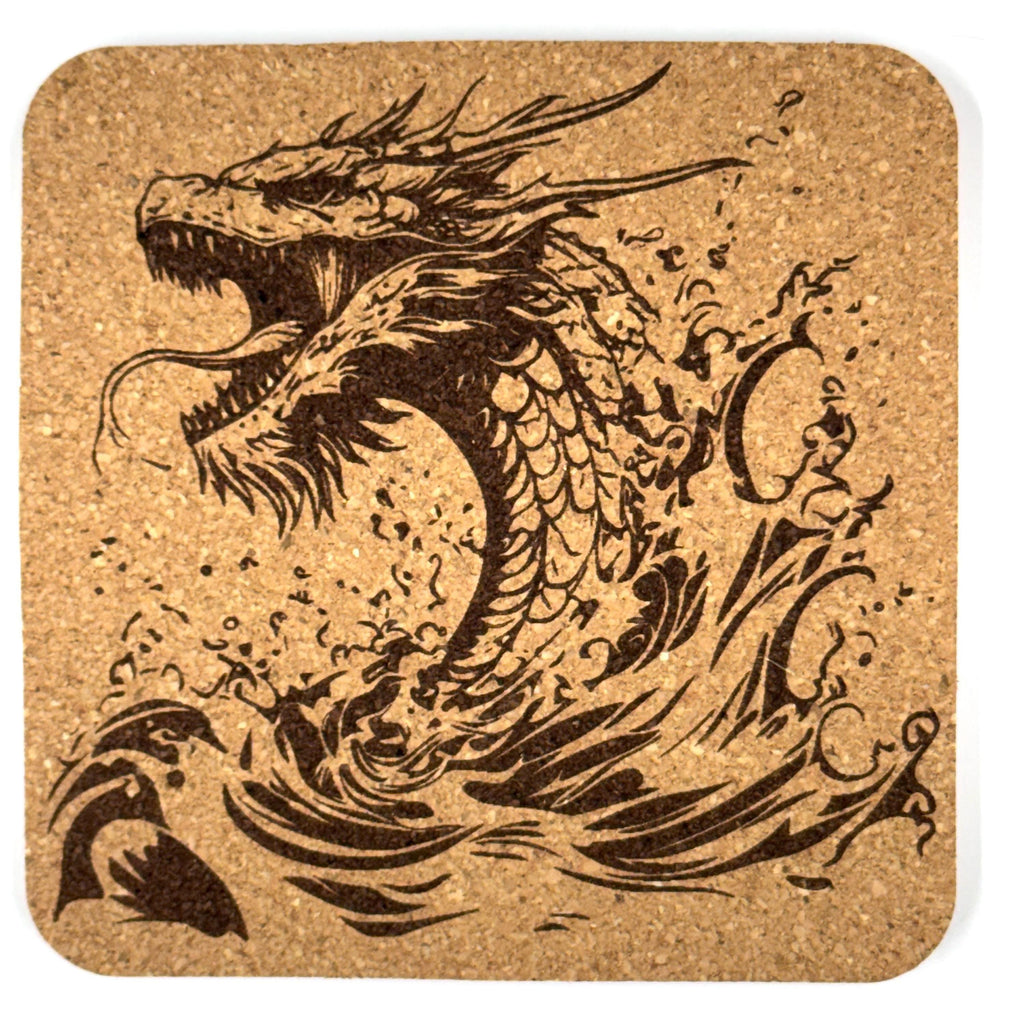 Storm Surge Dragon Square Cork Coaster – Elemental Dragon Art